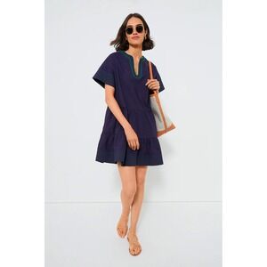 Tuckernuck Pomander Place Navy Kinsley Dress Tiered Embroidered Size‎ Large NWT